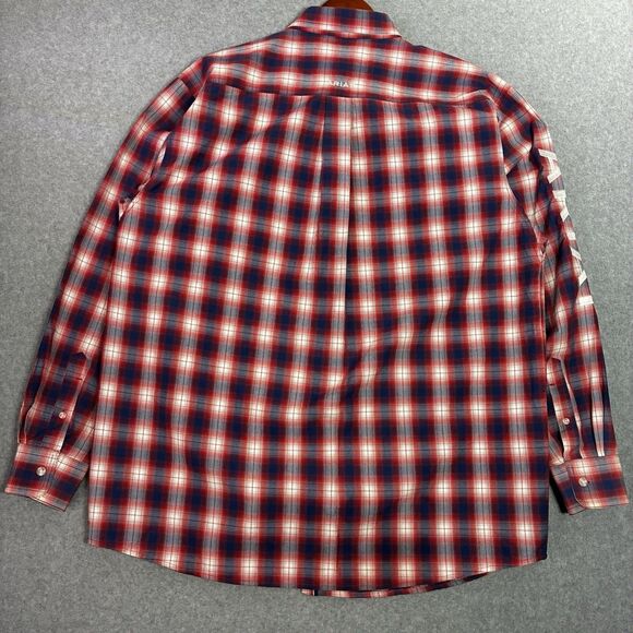 Ariat Pro Series Men’s Shirt Size Large Red Blue Plaid Logo Button Down Western - Picture 7 of 8